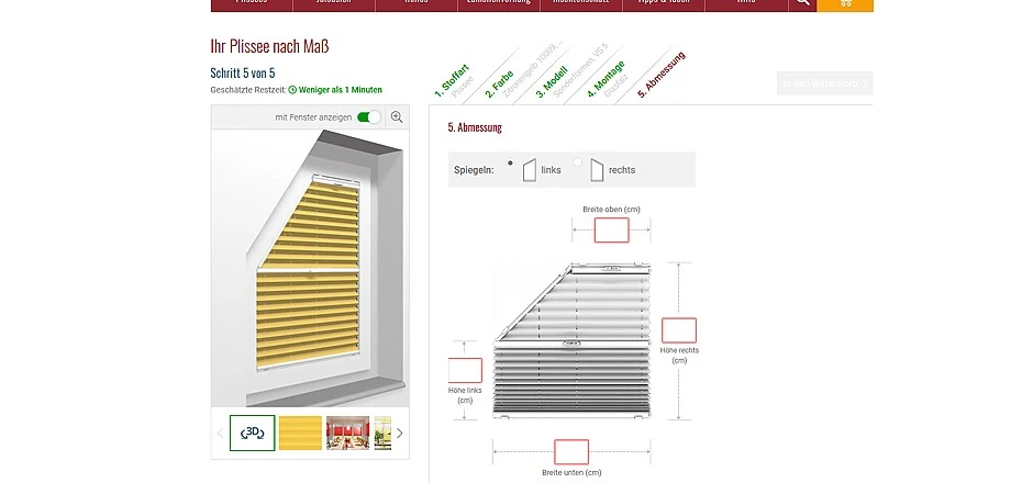 Produktkonfigurator Plissee.com