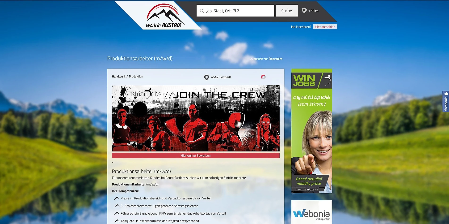 Darstellung Jobinserat