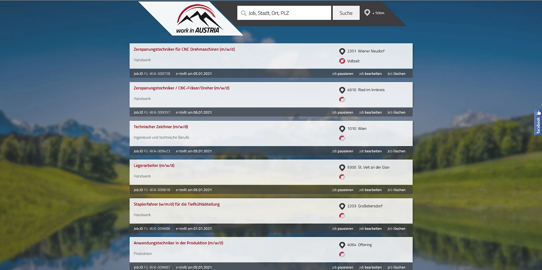 Loginbereich für Jobs