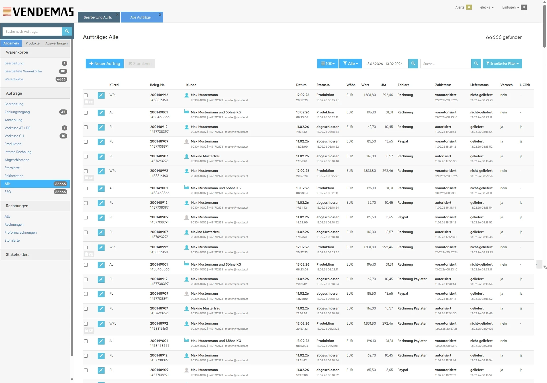 Warenwirtschaft Auftragsverwaltung