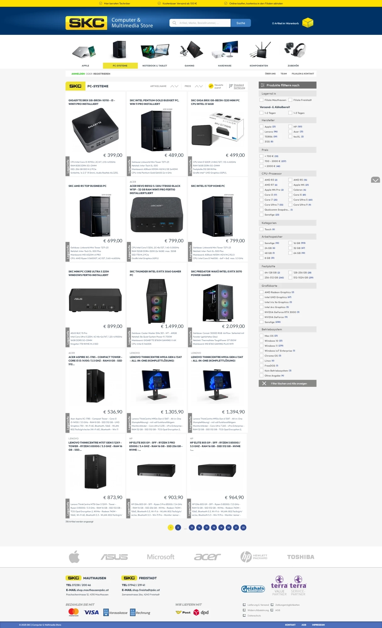 SKC Webshop Produktliste mit Filter